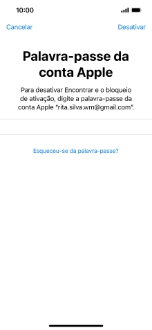 Introduza a password do ID Apple e prima Desactivar. Aguarde um momento enquanto o telefone restabelece as definições originais. Siga as indicações no ecrã para configurar o telefone de modo que este fique pronto a ser utilizado.