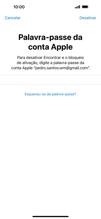 Introduza a password do ID Apple e prima Desactivar. Aguarde um momento enquanto o telefone restabelece as definições originais. Siga as indicações no ecrã para configurar o telefone de modo que este fique pronto a ser utilizado.