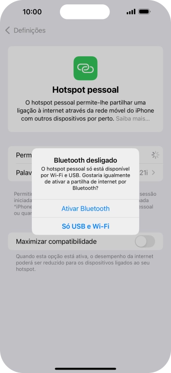 Se o Wi-Fi estiver ativado, prima Só USB e Wi-Fi .