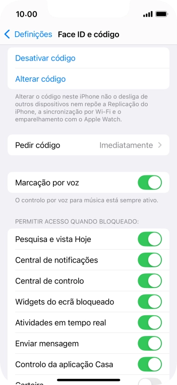 Prima Desativar código, e introduza o código de bloqueio.