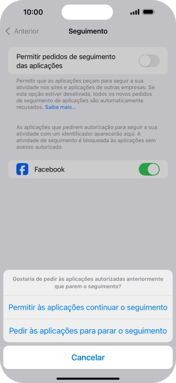 Se desativar a função, prima a definição pretendida.