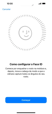 Prima Começar e siga as indicações no ecrã para estabelecer um código de reconhecimento facial (Face ID).
