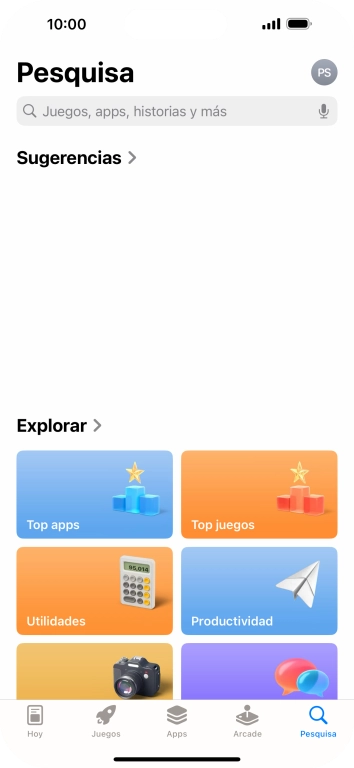 Prima o campo de pesquisa e introduza o nome ou categoria da app pretendida.