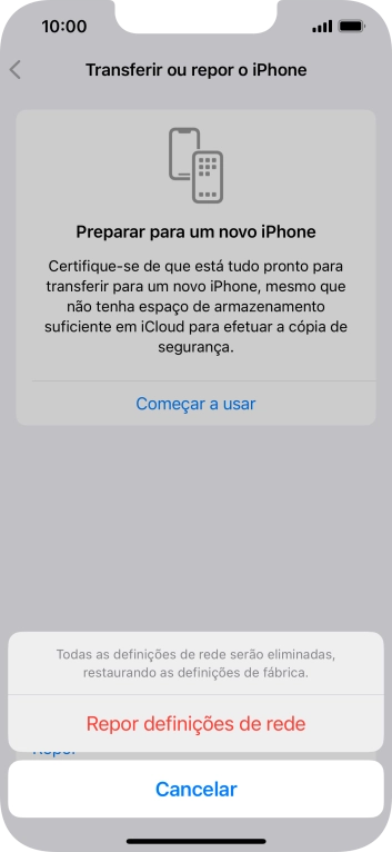 Prima Repor definições de rede.