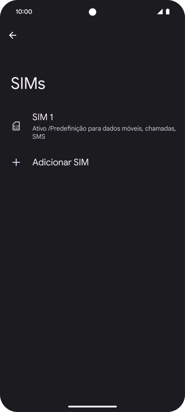 Prima o nome do cartão SIM.