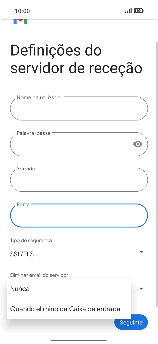 Prima Nunca para manter os e-mails no servidor quando estes são apagados no telefone.