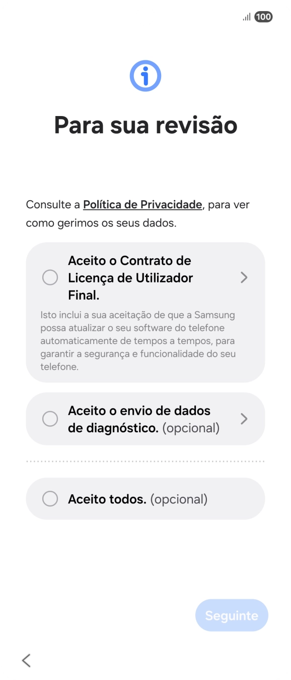 Prima o campo ao lado das definições pretendidas para as selecionar.