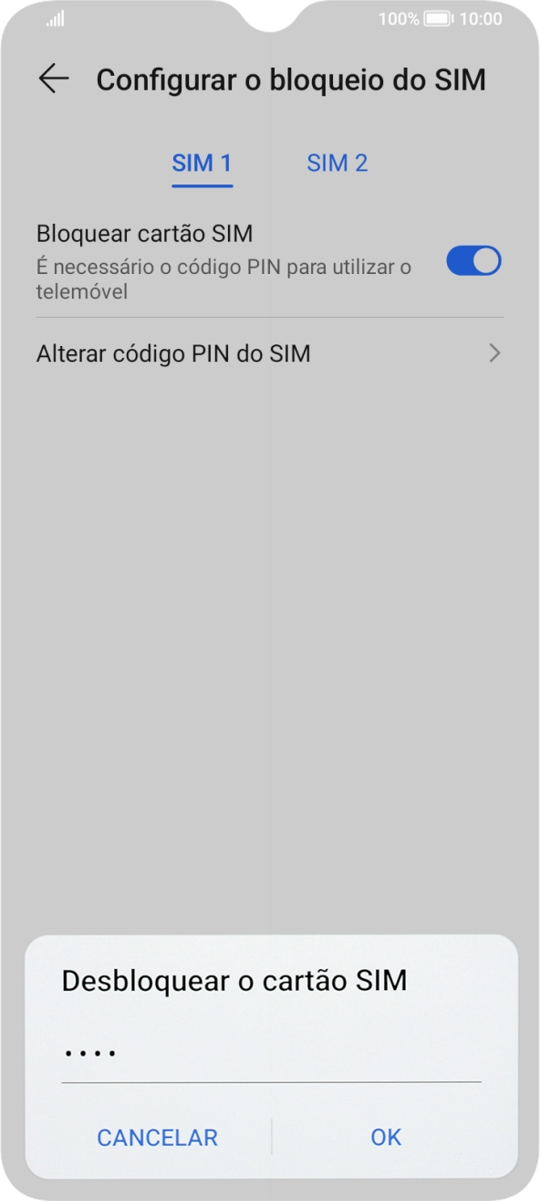 Introduza o seu código PIN e prima OK.