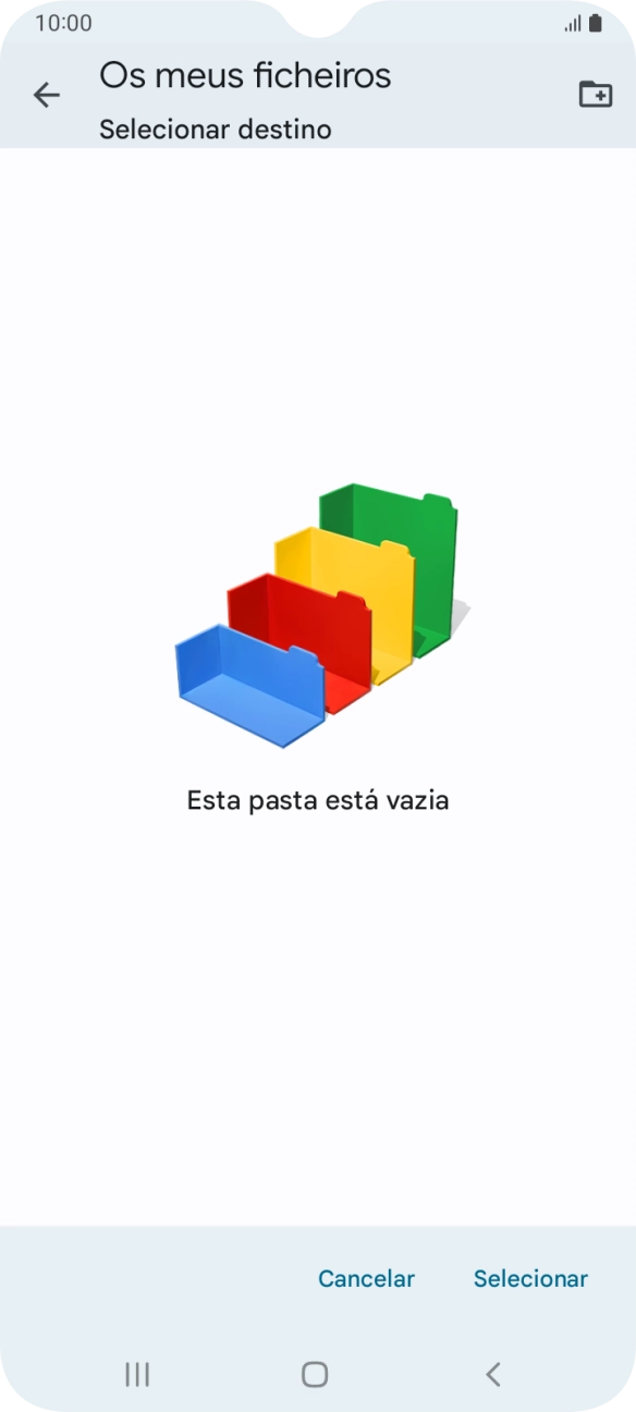 Se quiser criar uma nova pasta, prima o ícone de nova pasta e siga as indicações no ecrã para criar uma nova pasta.