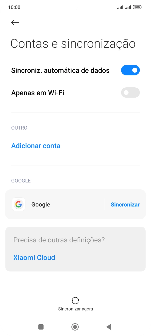 Prima Adicionar conta.