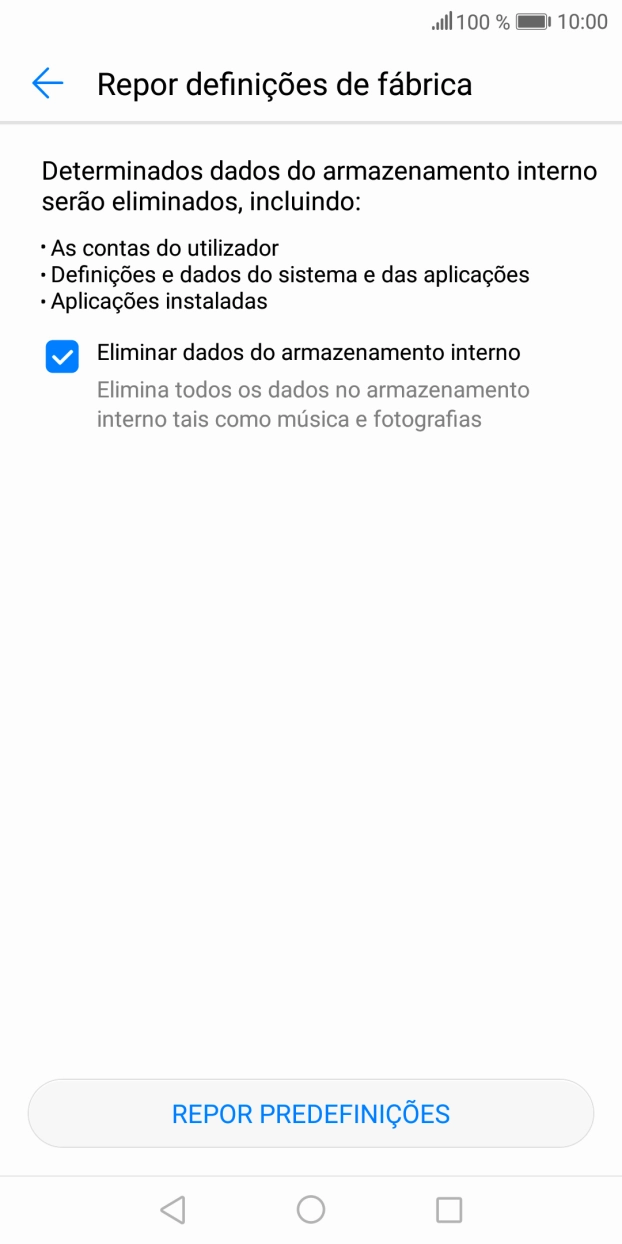 Prima REPOR PREDEFINIÇÕES.