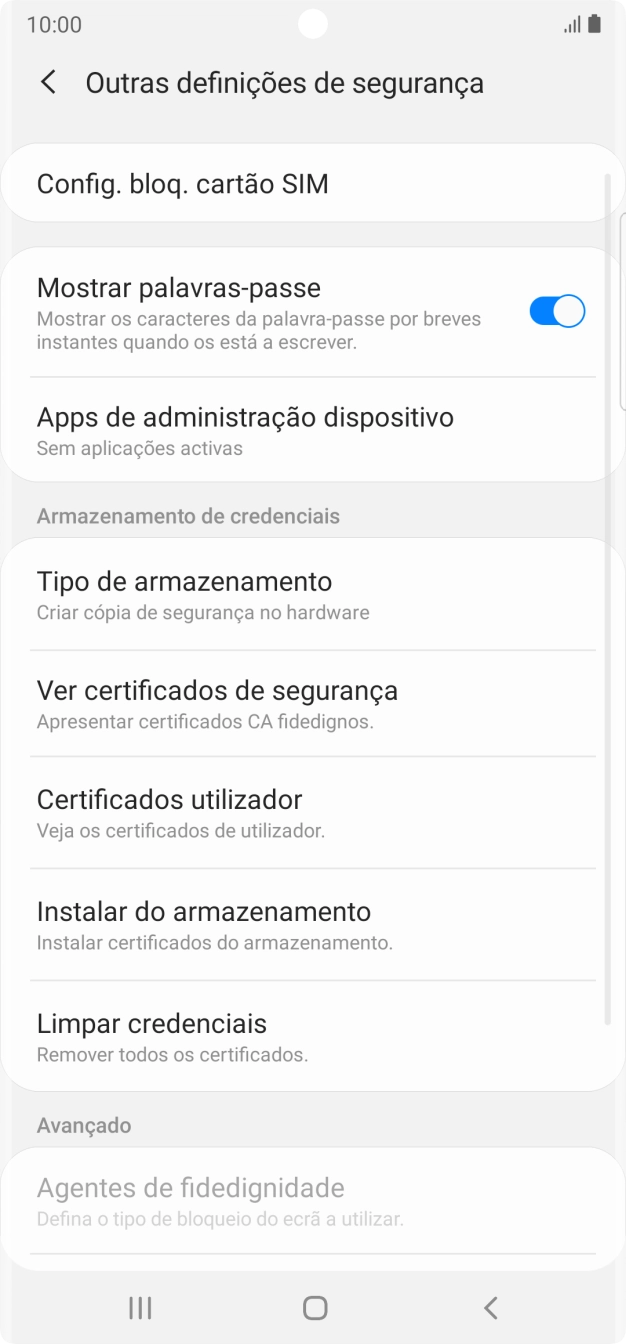 Prima Config. bloq. cartão SIM.