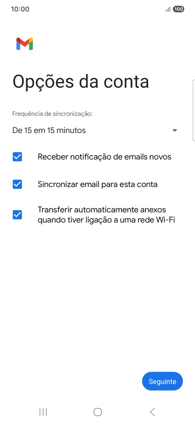 Se o ecrã mostrar esta imagem, a sua conta foi identificada e configurada automaticamente. Siga as indicações no ecrã para introduzir informações adicionais e concluir a configuração.