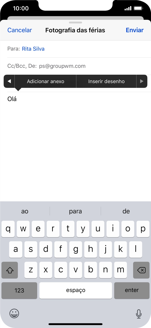 Prima Adicionar anexo e siga as indicações no ecrã para anexar um documento.