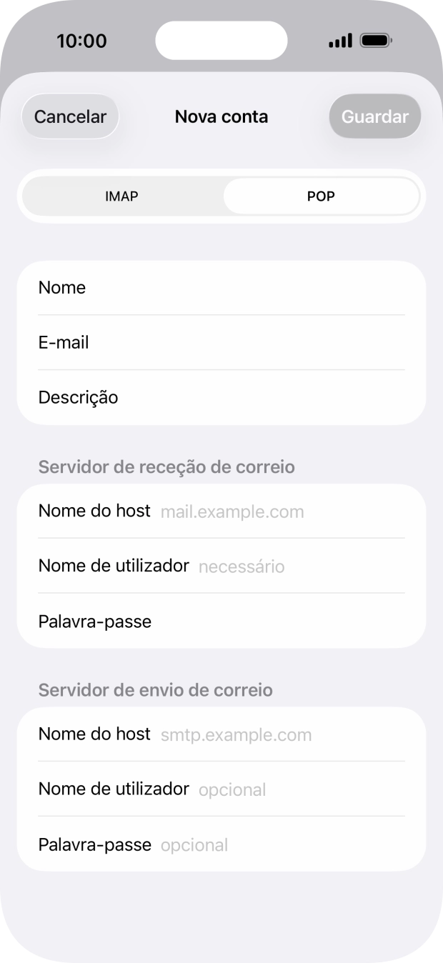 Prima Nome do host e insira pop.vodafone.pt.