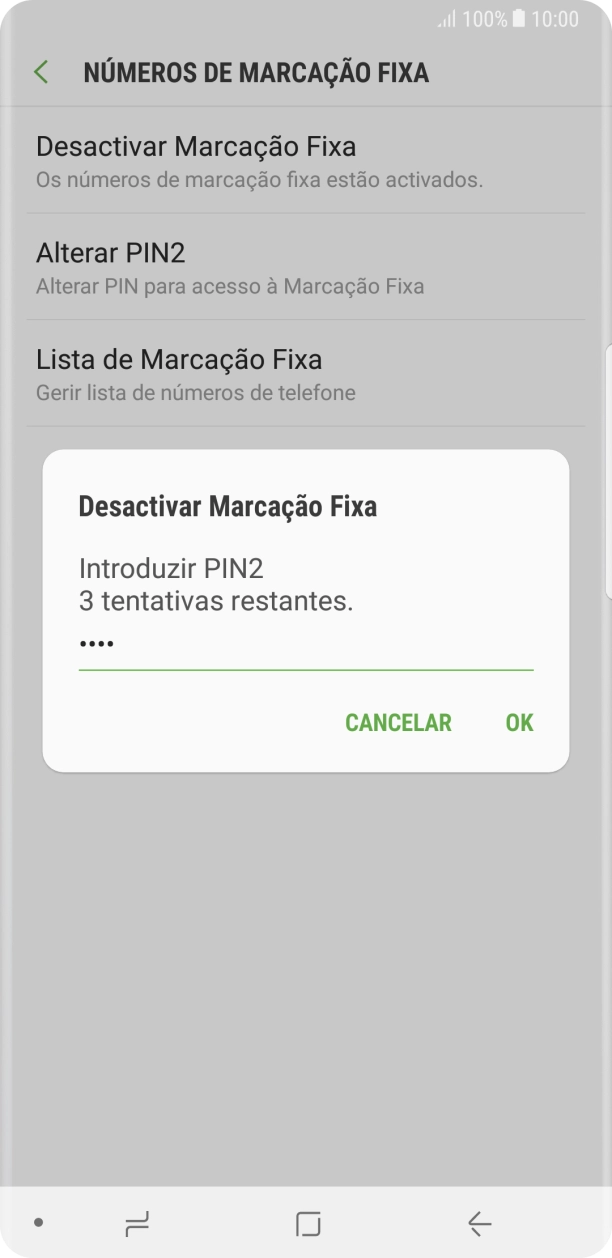 Introduza o código PIN2 e prima OK.