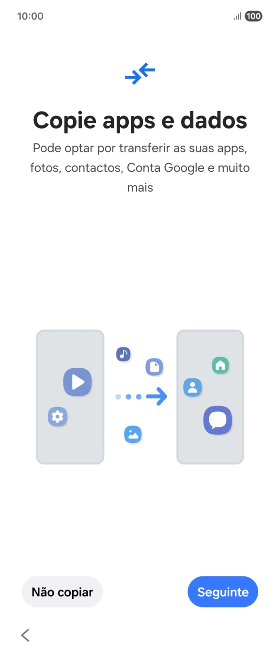 É possível transferir conteúdo de outro telefone quando o telefone for ativado antes da primeira utilização e quando o telefone tiver sido reiniciado. Quando esta imagem for mostrada no ecrã, o telefone está pronto para transferir conteúdo de outro telefone.