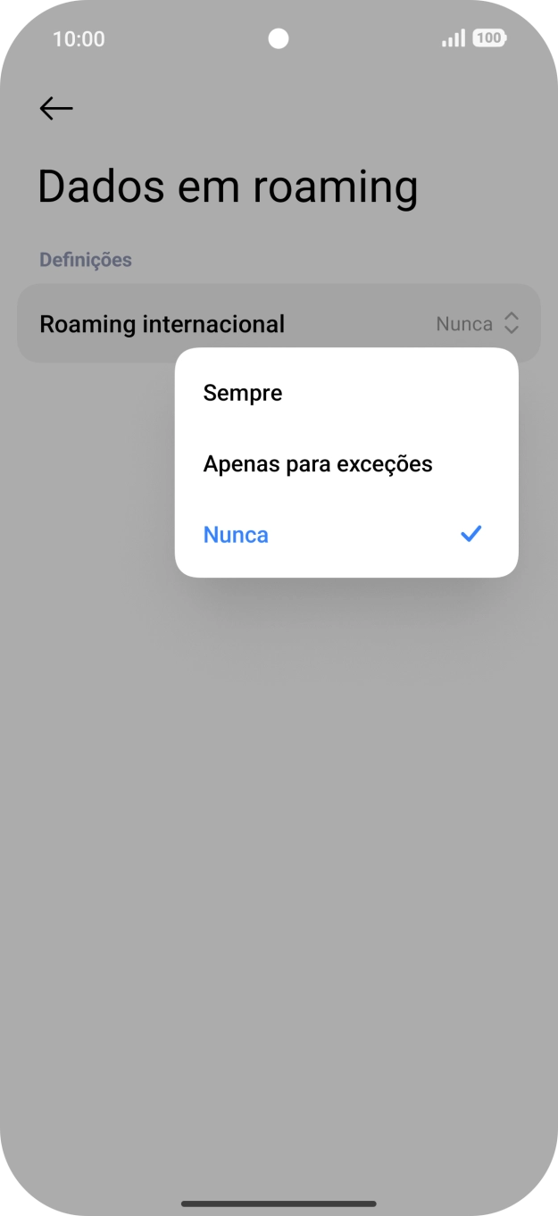 Prima a definição pretendida para ativar ou desativar a função.