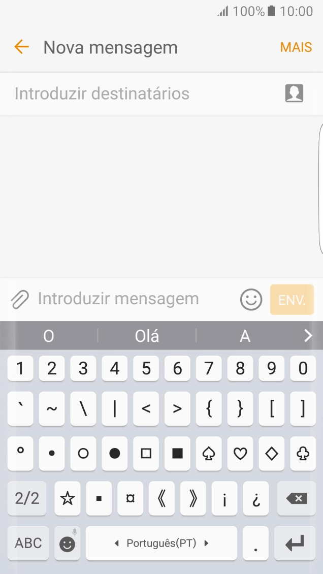 Prima ABC para voltar à introdução de texto.
