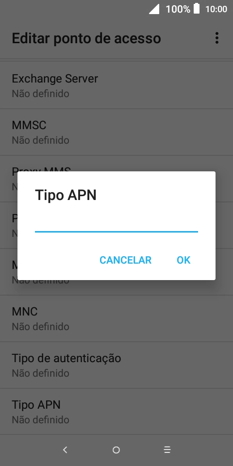 Introduza default e prima OK.