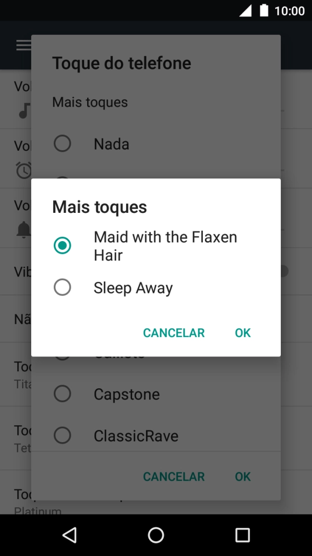 Quando tiver encontrado o tom de toque que pretende, prima OK.