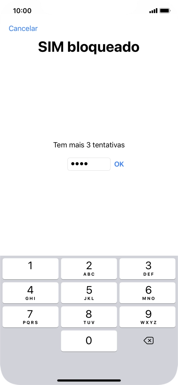 Se o cartão SIM estiver bloqueado, deve introduzir o código PIN e premir OK.