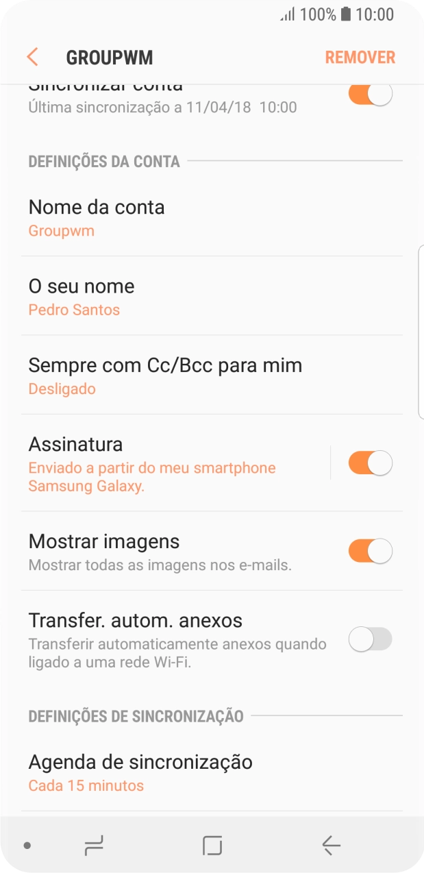 Prima Agenda de sincronização.