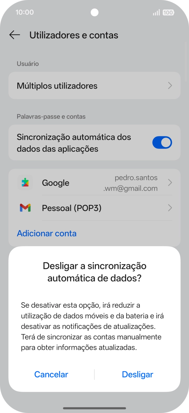 Se desativar a função, prima Desligar.