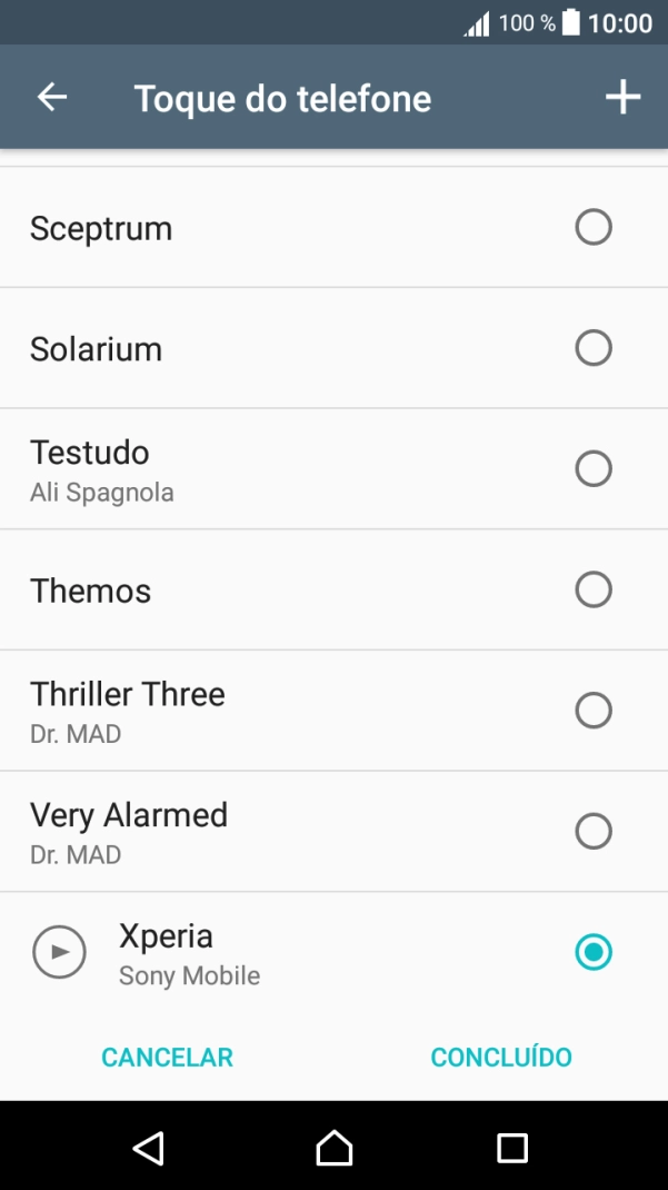Prima o ícone para adicionar um tom de toque e vá até à pasta pretendida.