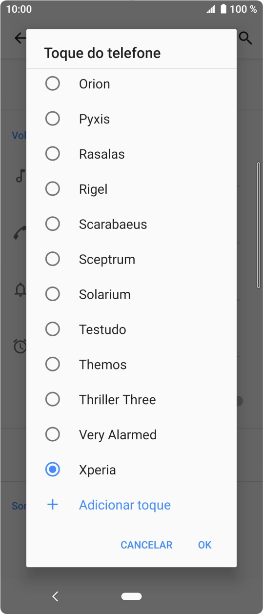 Prima Adicionar toque e vá até ao tom de toque pretendido.