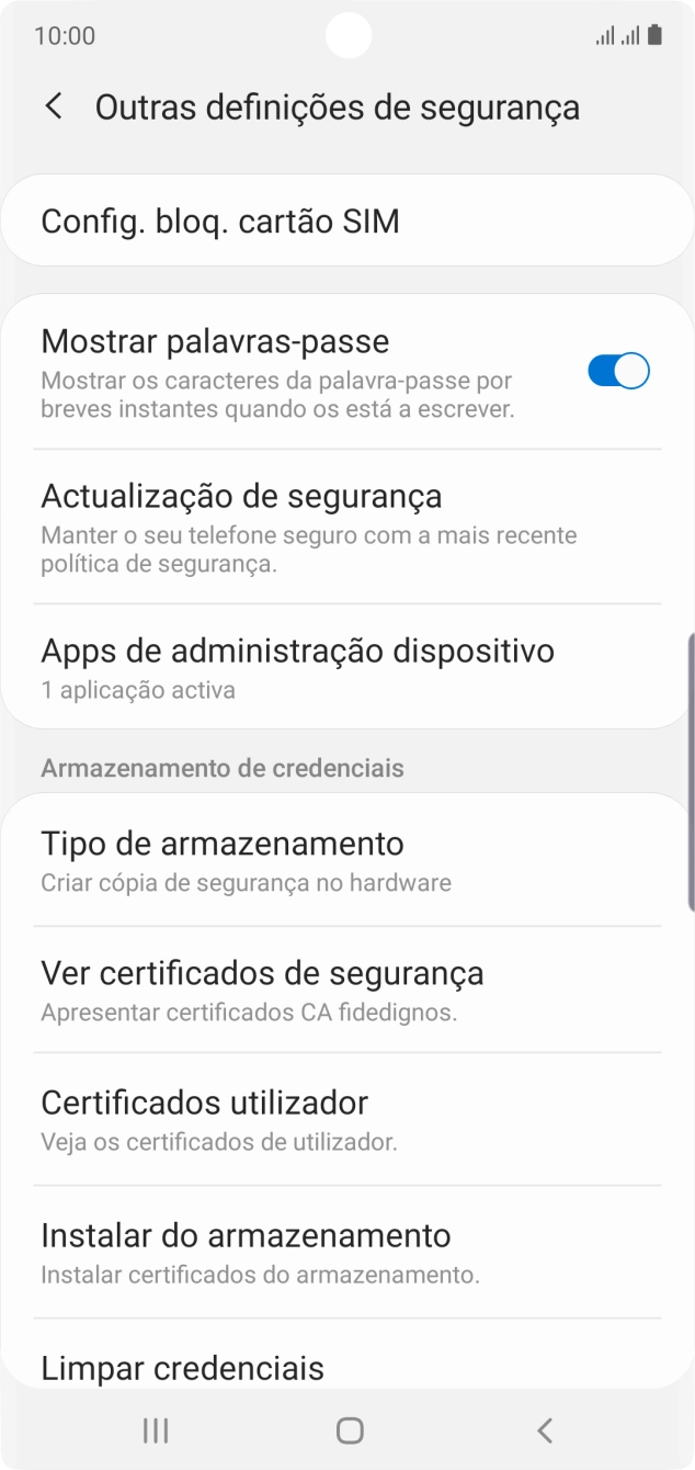 Prima Config. bloq. cartão SIM.