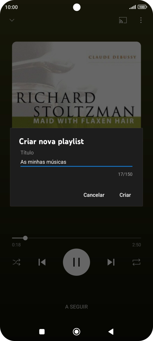 Introduza o nome pretendido para a lista de reprodução e prima Criar.
