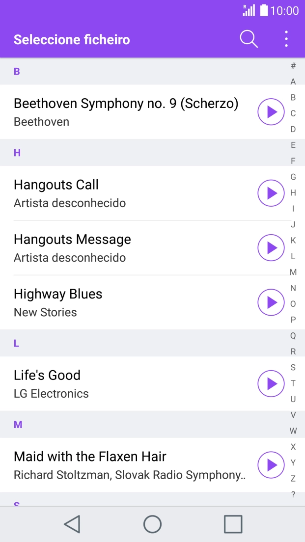 Prima o ícone de reprodução junto dos tons de toque para os ouvir.