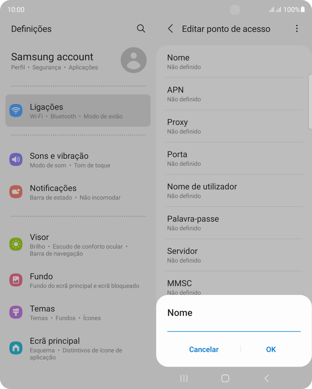 Introduza Vodafone Internet e prima OK.