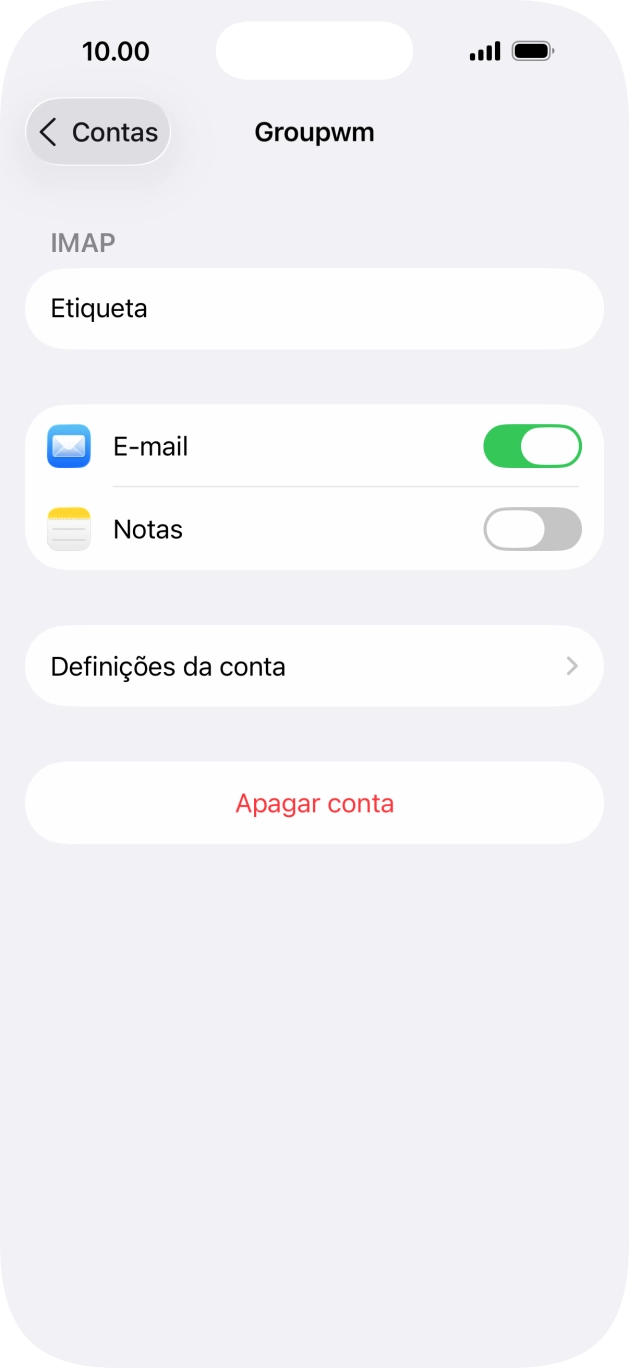 Prima Definições da conta.