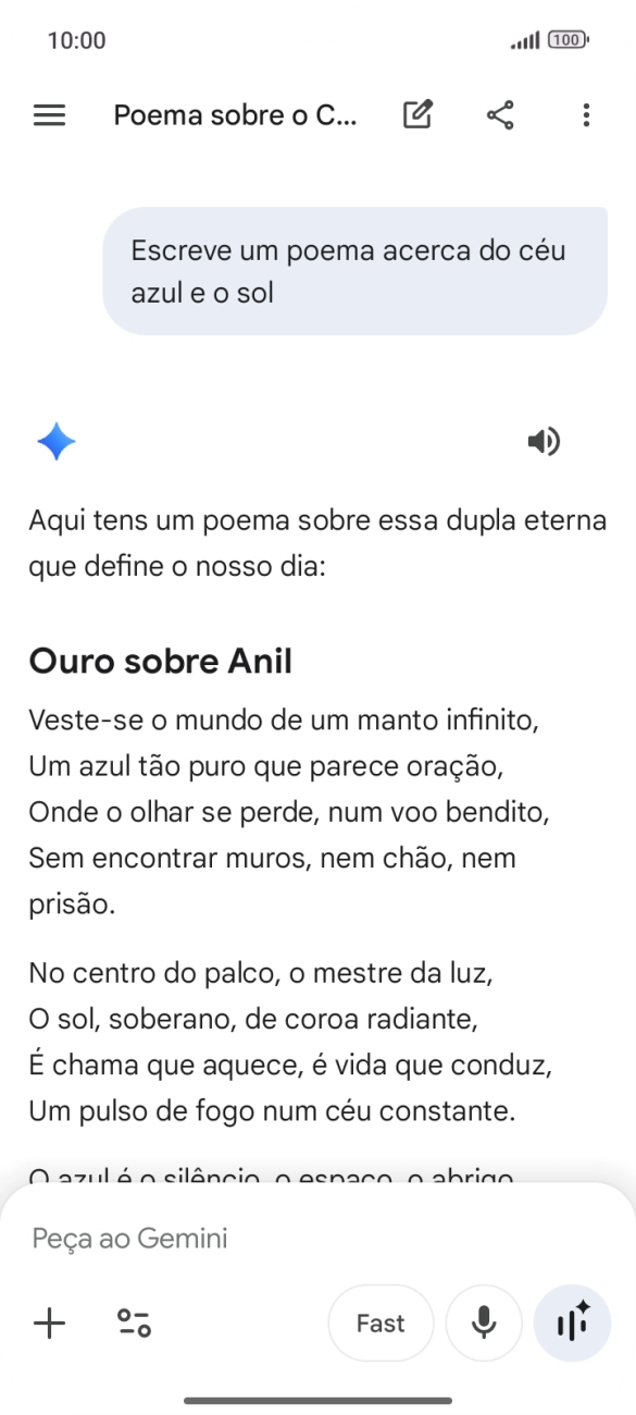 É possível solicitar à Gemini que gere um texto baseado na sua descrição.