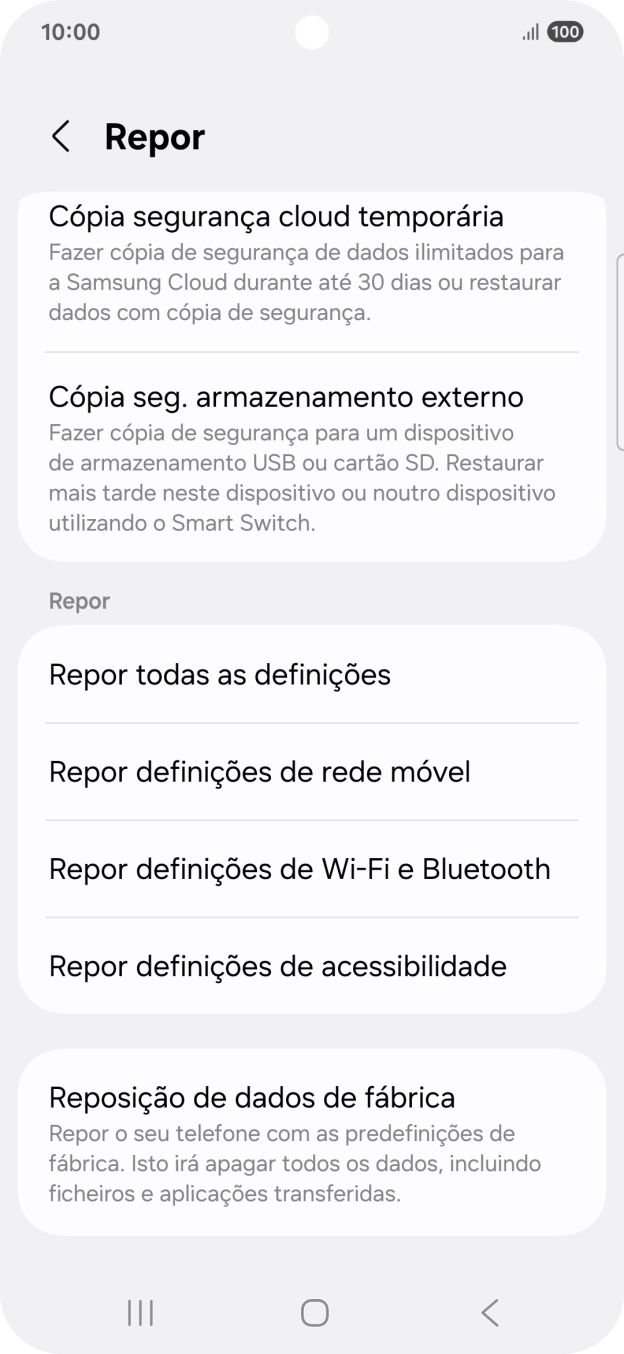 Prima Repor definições de rede móvel.