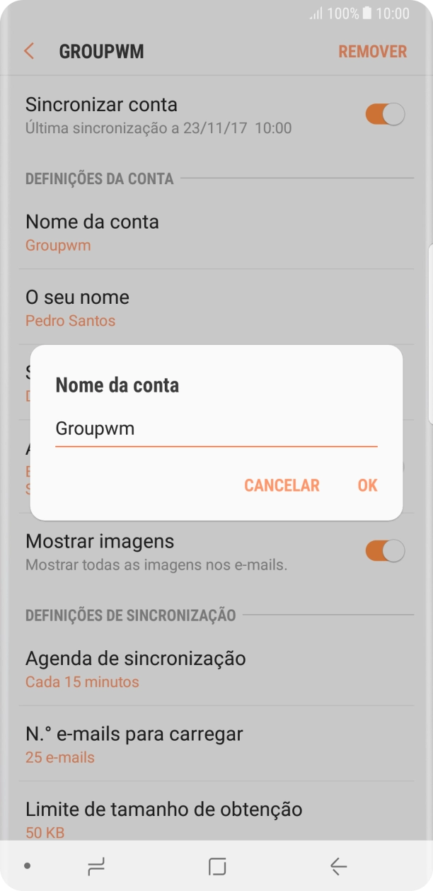 Introduza o nome pretendido da conta de e-mail OK.