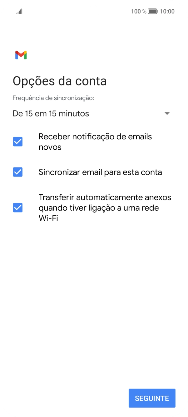 Se o ecrã mostrar esta imagem, a sua conta foi identificada e configurada automaticamente. Siga as indicações no ecrã para introduzir informações adicionais e concluir a configuração.