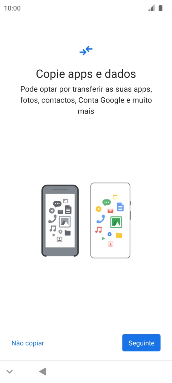 É possível transferir conteúdo de outro telefone quando o telefone for ativado antes da primeira utilização e quando o telefone tiver sido reiniciado. Quando esta imagem for mostrada no ecrã, o telefone está pronto para transferir conteúdo de outro telefone.