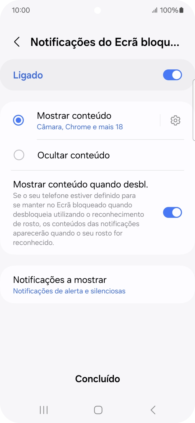 Prima as definições pretendidas para as ativar ou desativar.