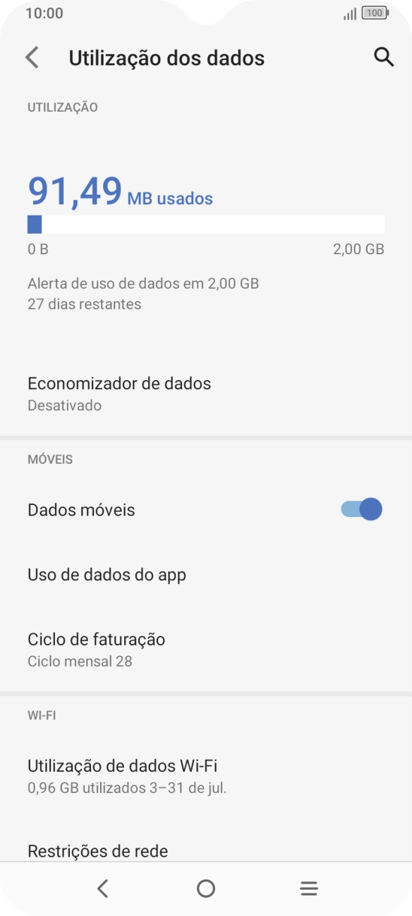 O consumo total de dados é agora mostrado no ecrã.
