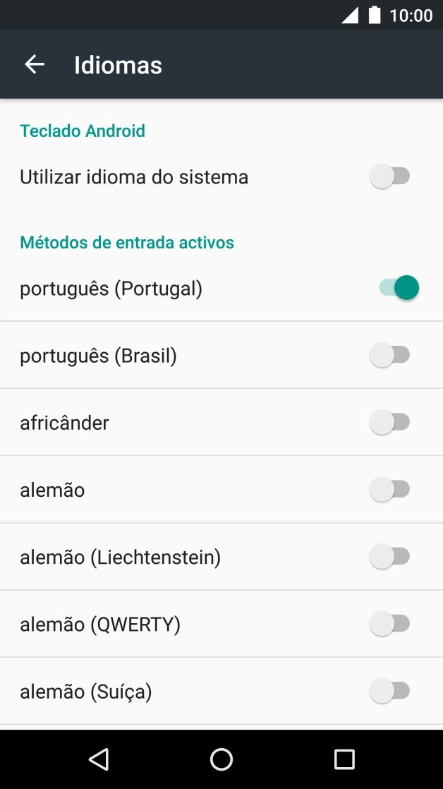 Prima o idioma pretendido para o adicionar.