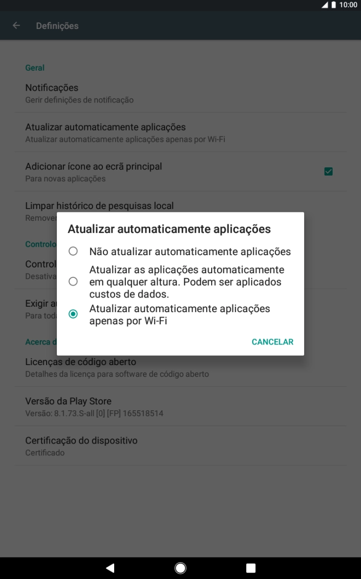 Para desativar a atualização automática de apps, prima Não atualizar automaticamente aplicações.