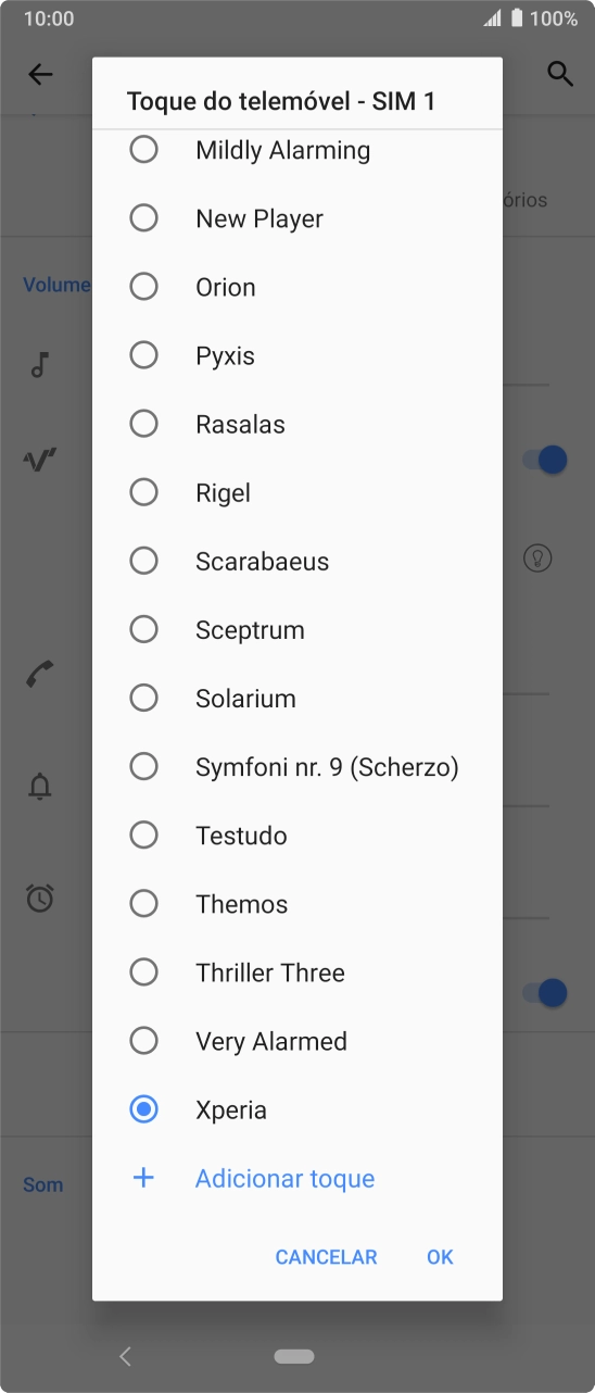 Prima o tom de toque pretendido para o selecionar.