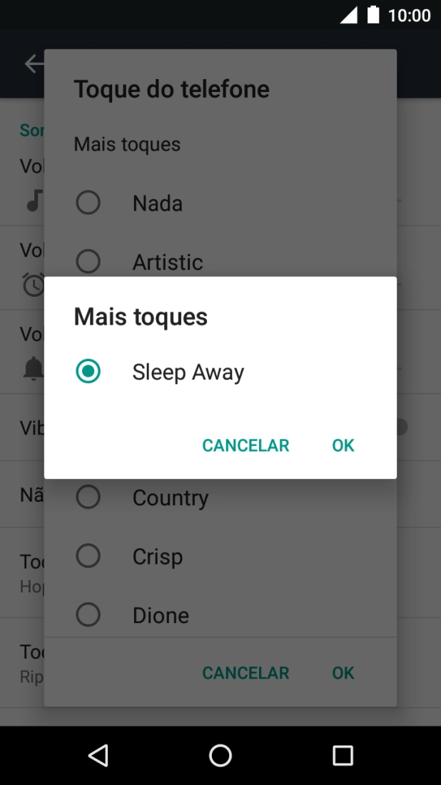 Quando tiver encontrado o tom de toque que pretende, prima OK.
