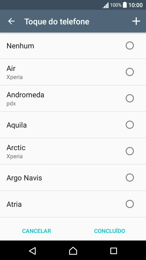 Prima o ícone para adicionar um tom de toque e vá até ao tom de toque pretendido.