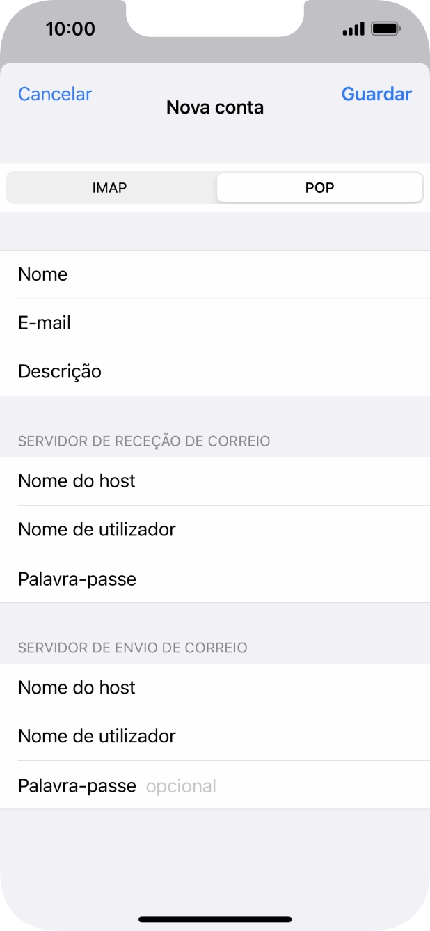 Prima Palavra-passe e introduza a password da sua conta de e-mail na Vodafone.