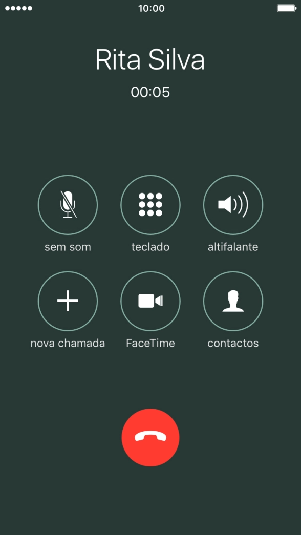 Prima o ícone para terminar chamada para terminar a chamada.