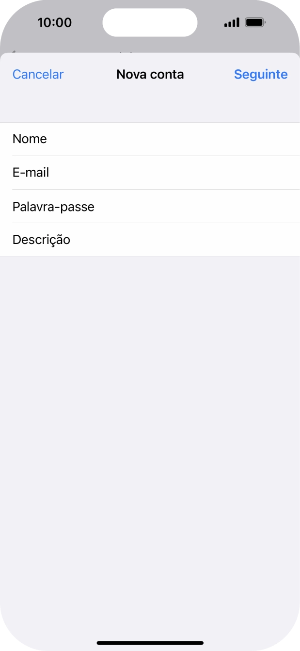 Prima Descrição e introduza o nome pretendido da conta de e-mail.